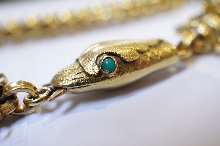 A gold long guard chain, 19th century